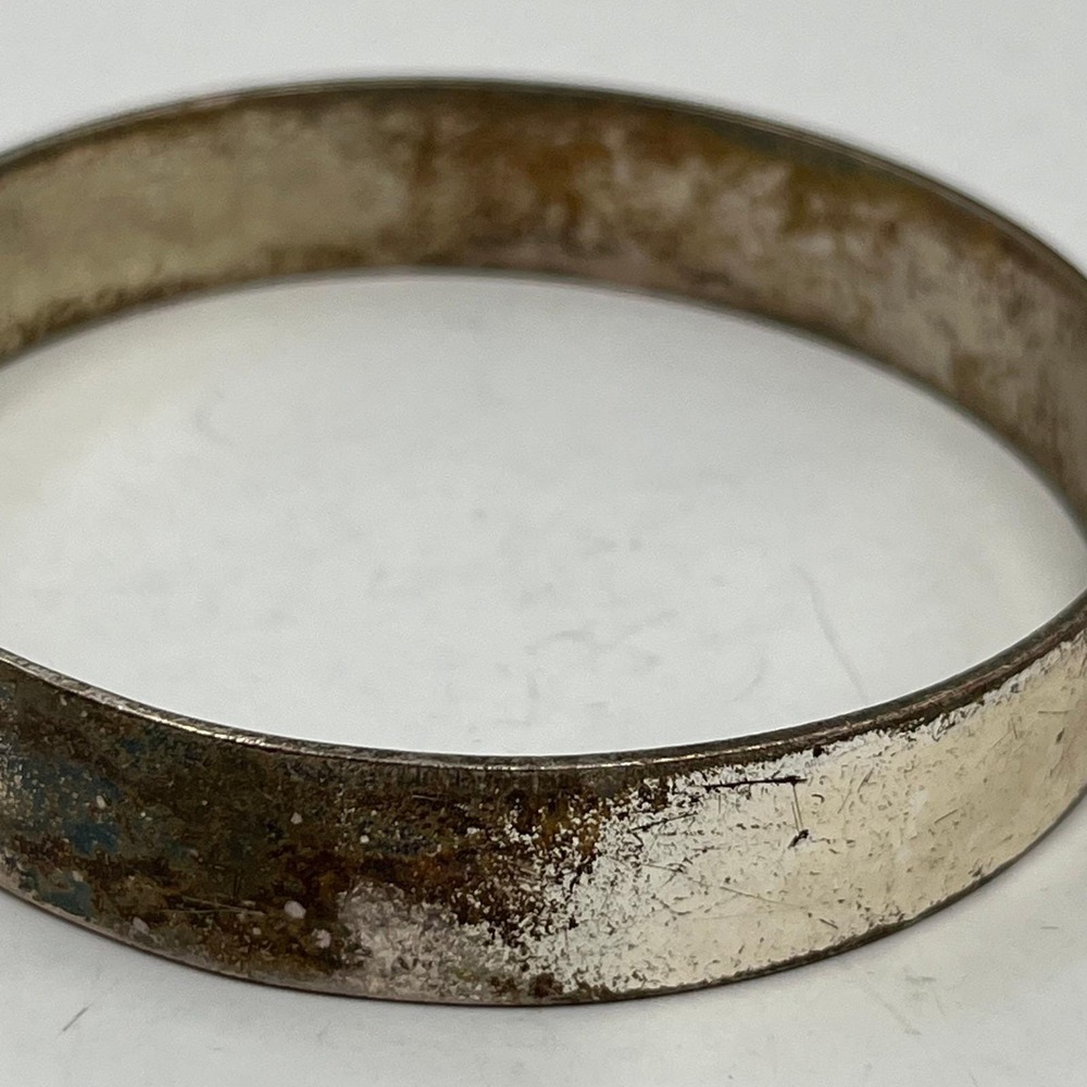 VTG Silver Tone Flat Band Bangle Bracelet Classic Stackable Minimalist Jewelry - Picture 5 of 6
